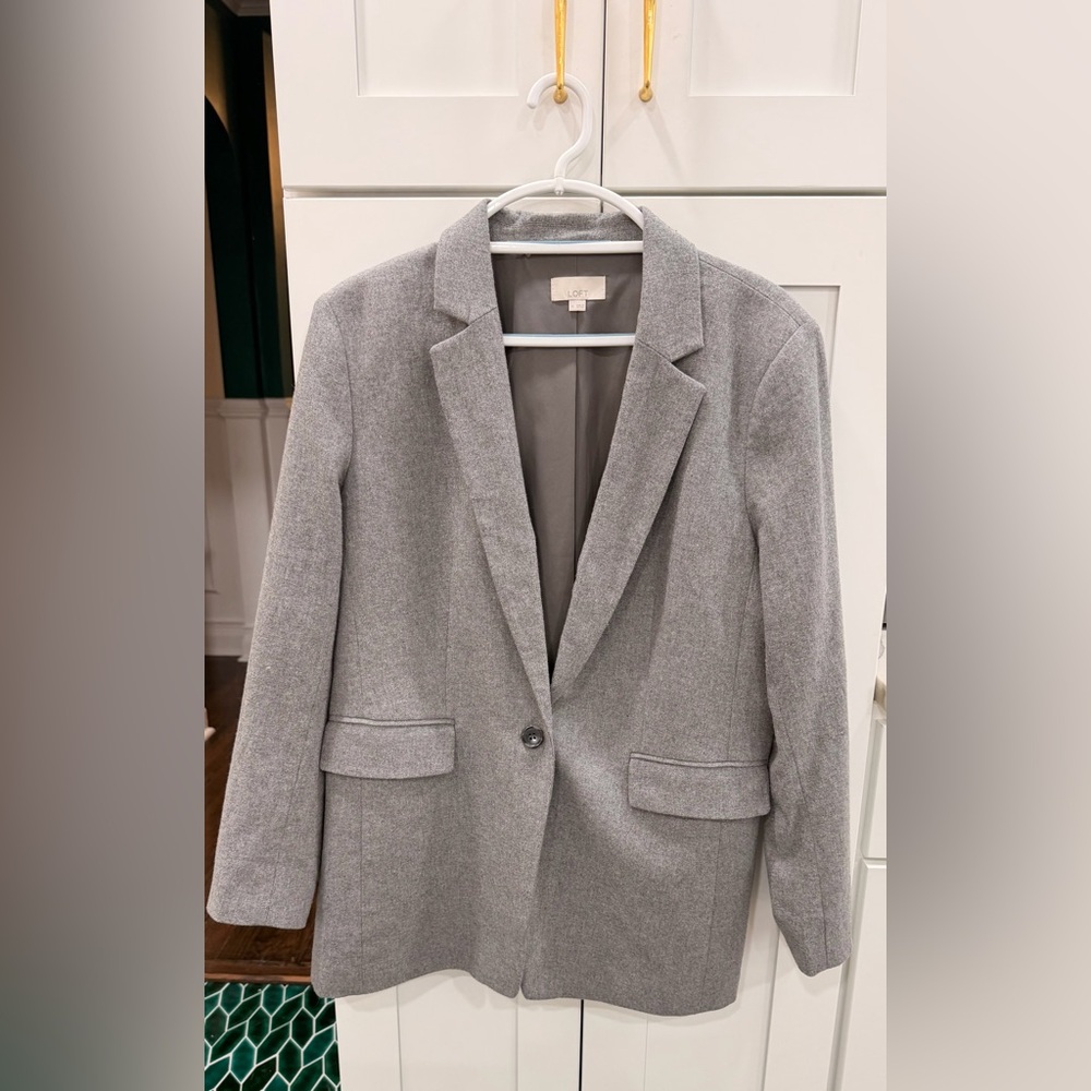 Loft Light Gray Single-Button Notch Lapel Blazer … - image 1